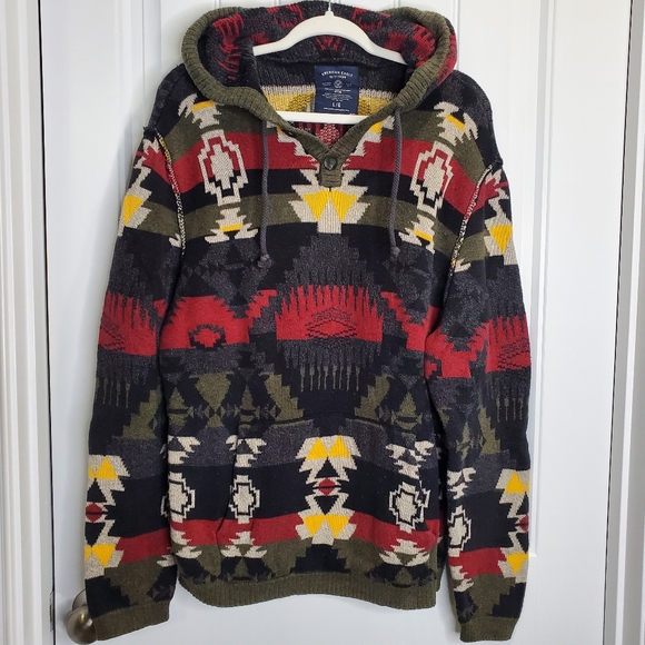 American Eagle Outfitters Other - American Eagle Outfitters Men's Hooded Knit Pullover Aztec Design Sweater Xlg